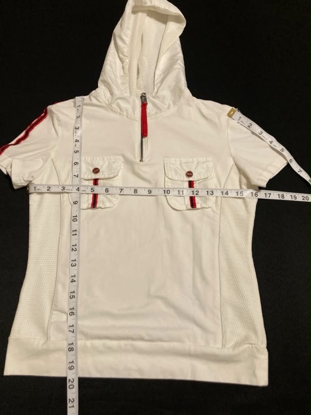 Prada Vintage Women White Short Sleeve Hoodie Shirt Y2K Sport Utility Quarter Zi